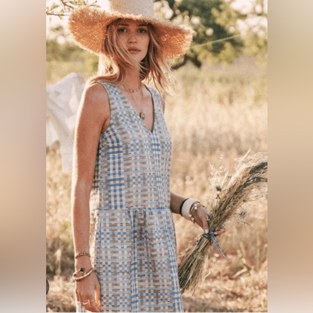 SEZANE Lydie Dress in Multicolor Jacquard Plaid Side pockets US 4/FR 36
